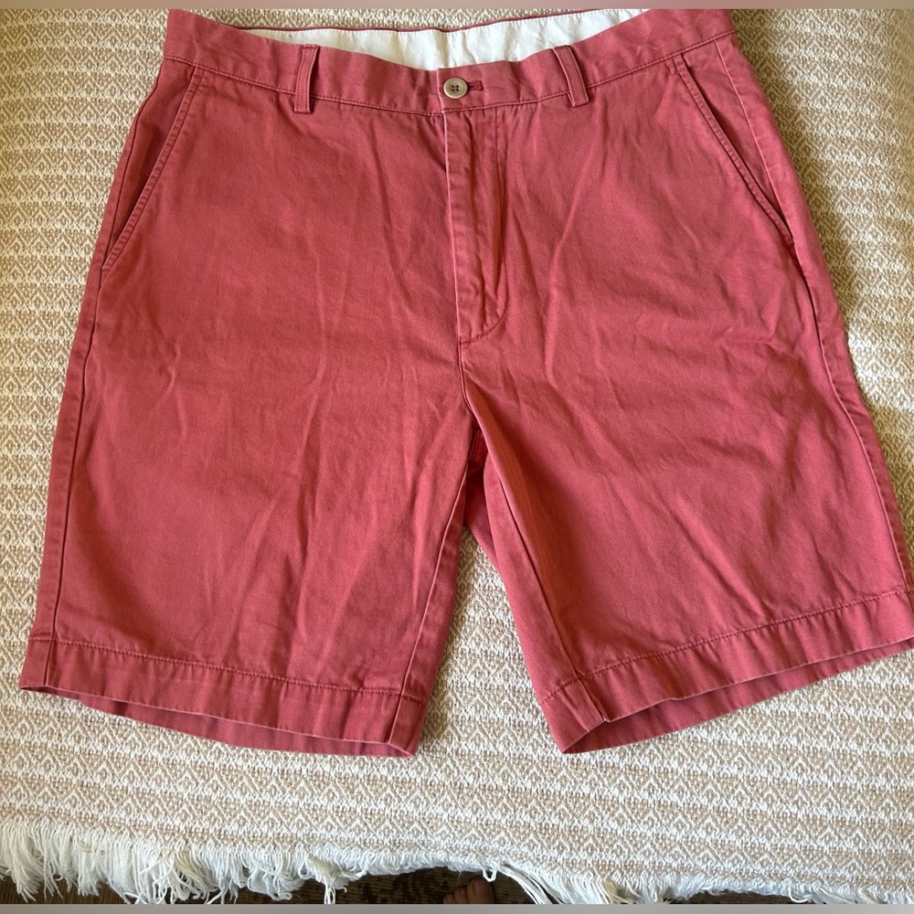 Roundtree & Yorke Mens 34 Nantucket Red 9” Chino Shorts Flat Front 100% Cotton